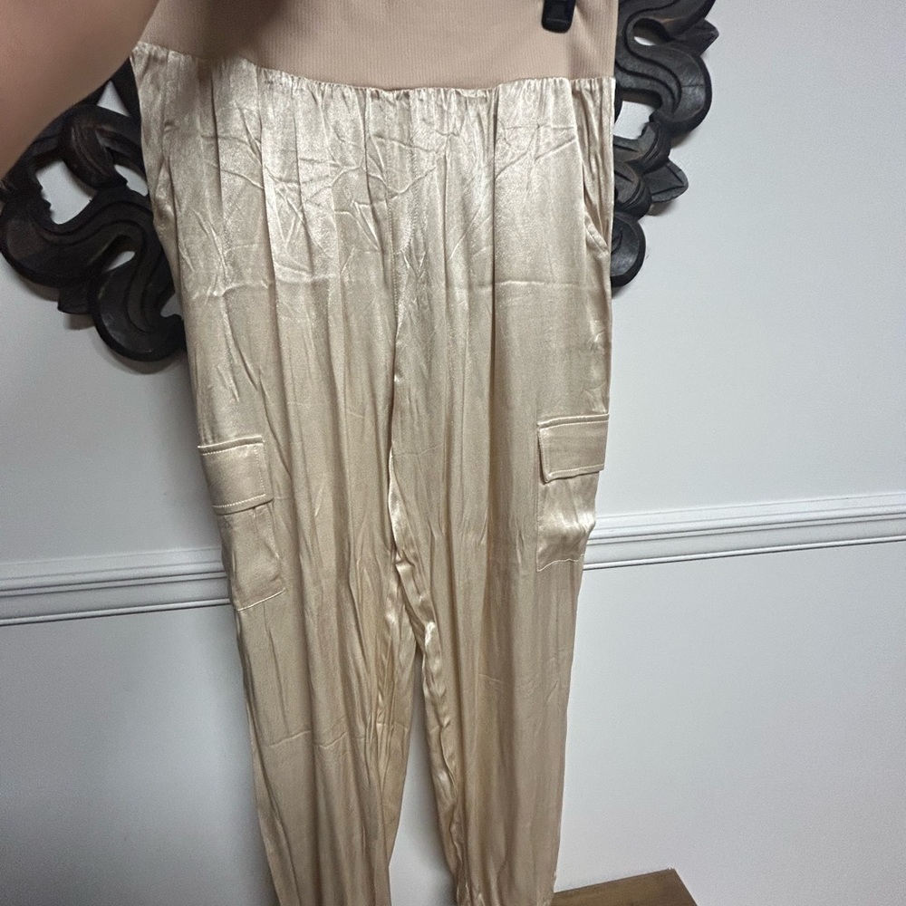 NWOT Fate Cream Satin Joggers